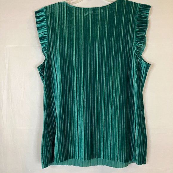 Worthington Womens Green Pleated Velvet Sleeveless Blouse Size XL - Picture 6 of 9